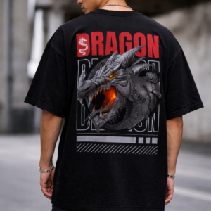 Men Graphic Back Printed Oversized Round Neck T-Shirt (Dragon Mode – Awaken the Fire)